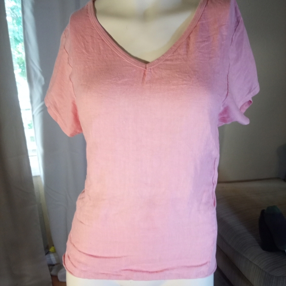 Fitted Pink Short Sleeve V-Neck Tee - Picture 1 of 2